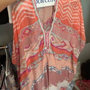 Coral Patterned V-Neck Women's Swim Coverup